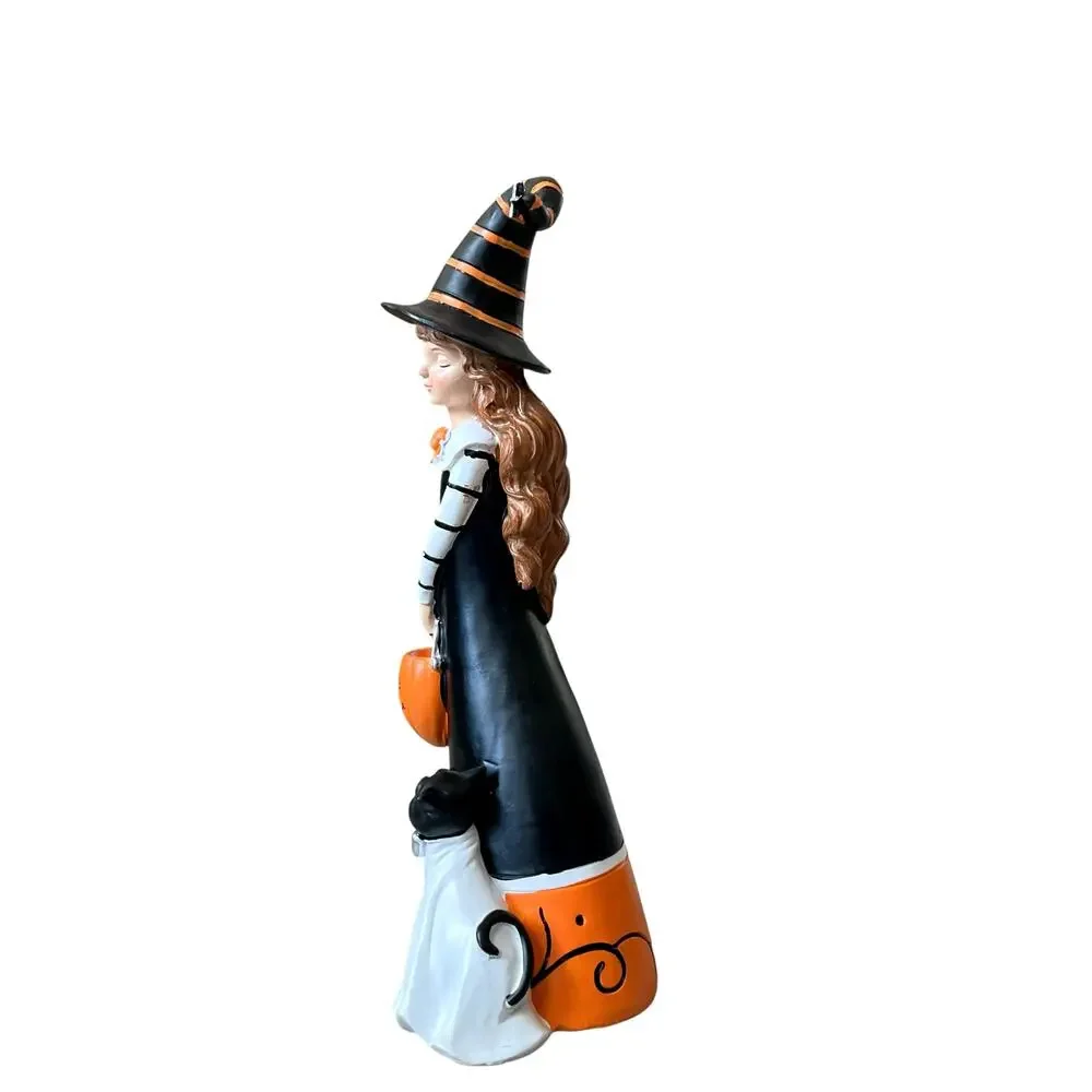 Candy Corn Lane Witch Figurine 14in Black Orange White Halloween Decor New